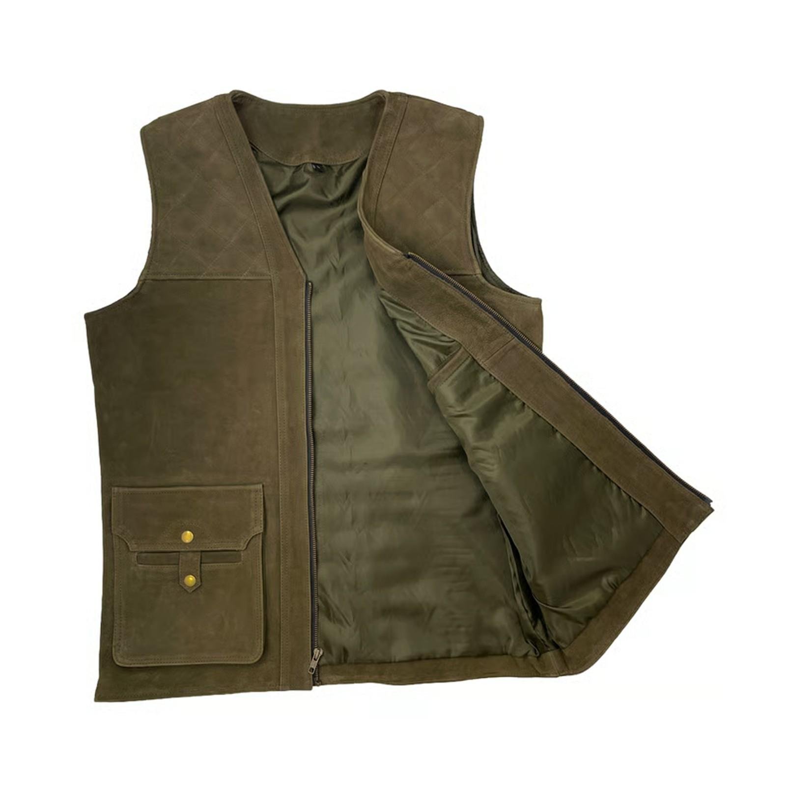Premium leather gilet with large front flapped pockets - Image 2