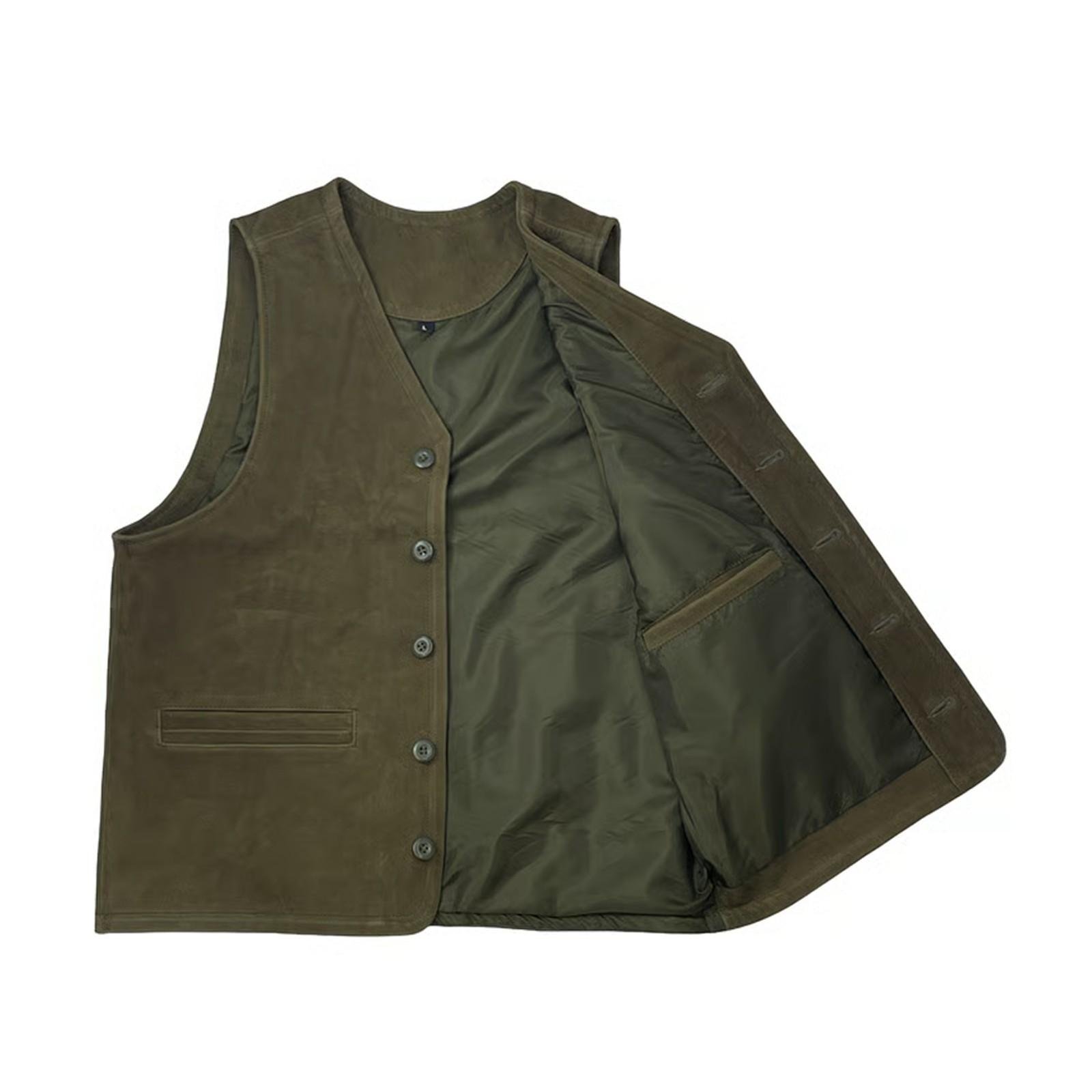 Olive leather GILET - Image 2