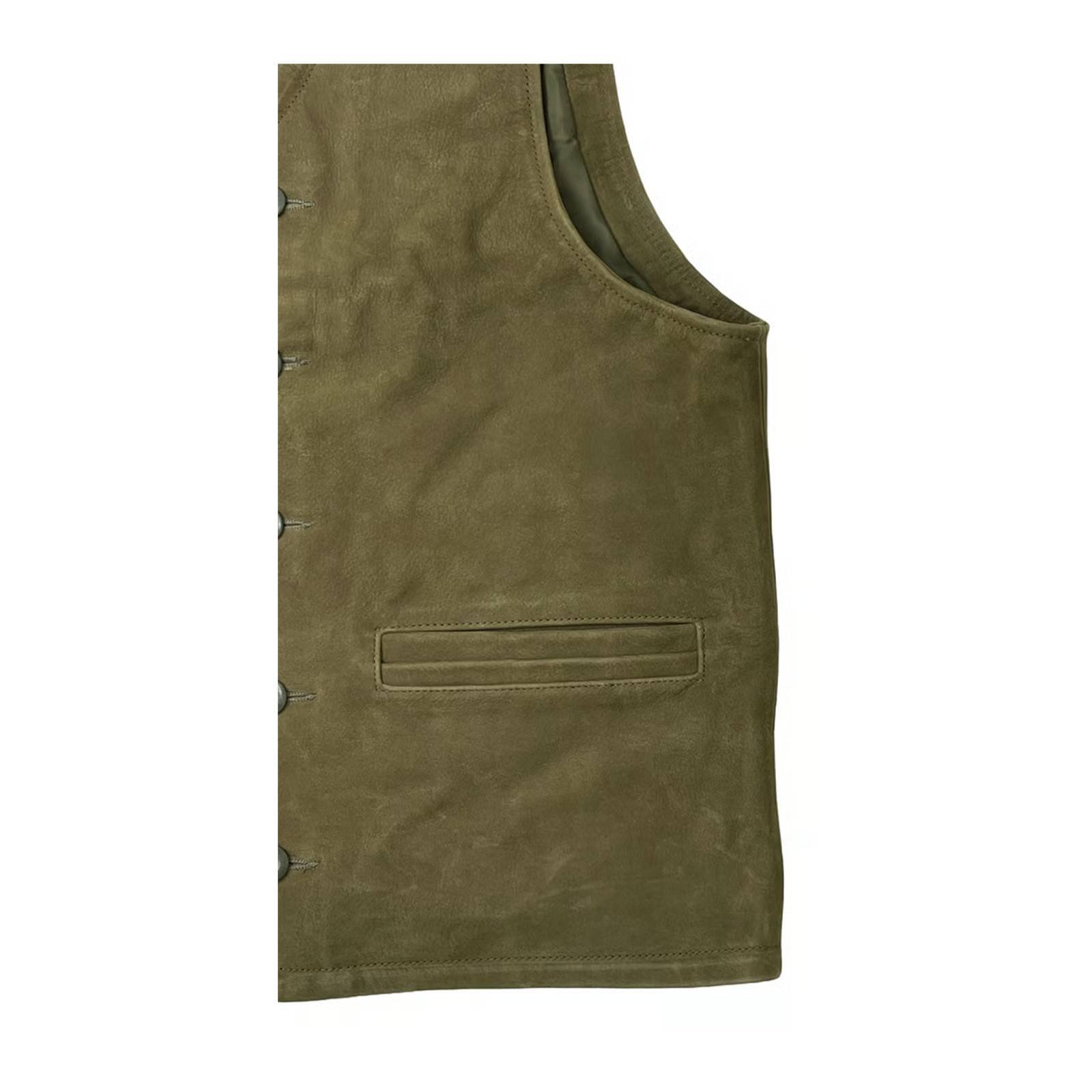 Olive leather GILET - Image 3